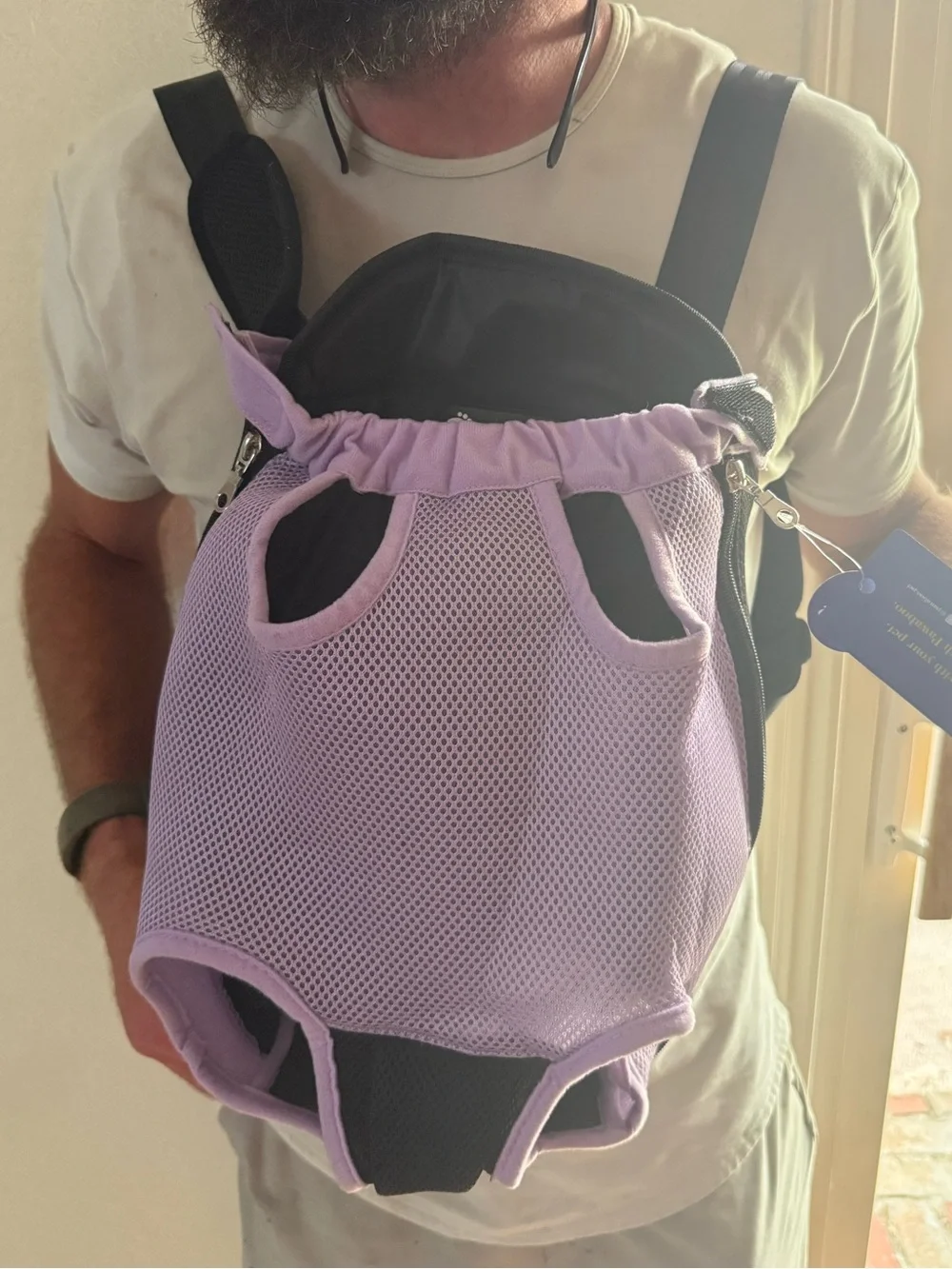 NWT Pawaboo Travel Pet Carrier Backpack Purple Mesh Front
